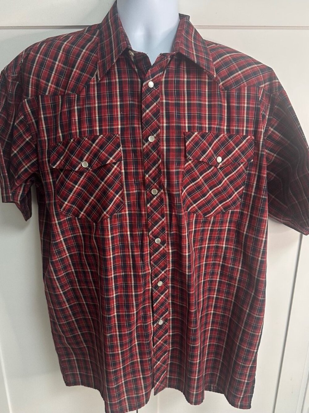 Avalon Collection Men's Western Shirt Large Plaid Red White Blue Color Cowboy